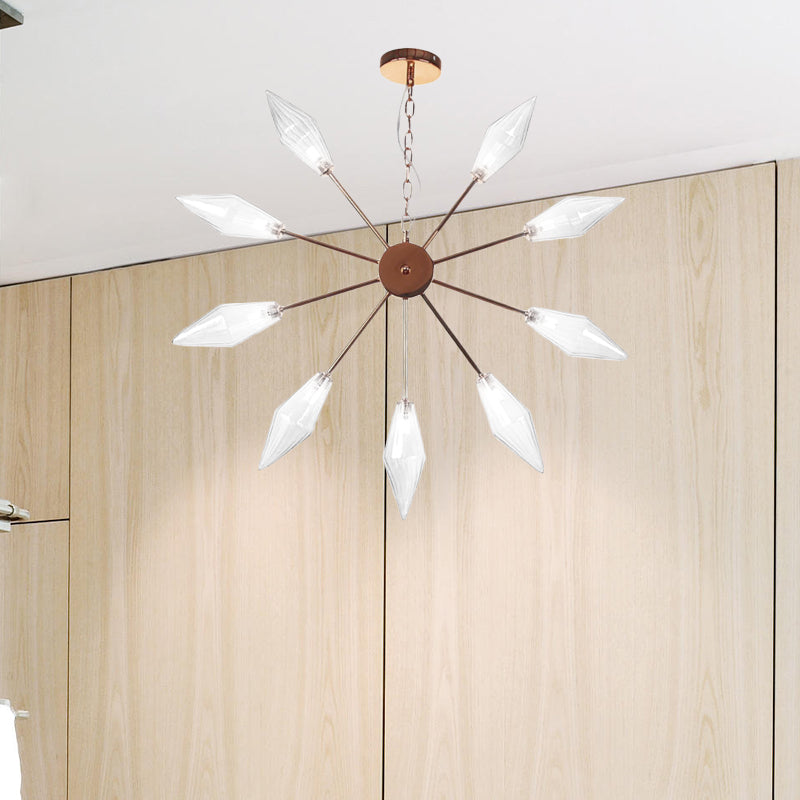 Lustre industriel moderne Sputnik avec verre ambré/transparent - 6/9/12 lumières - Finitions noir/cuivre/chrome