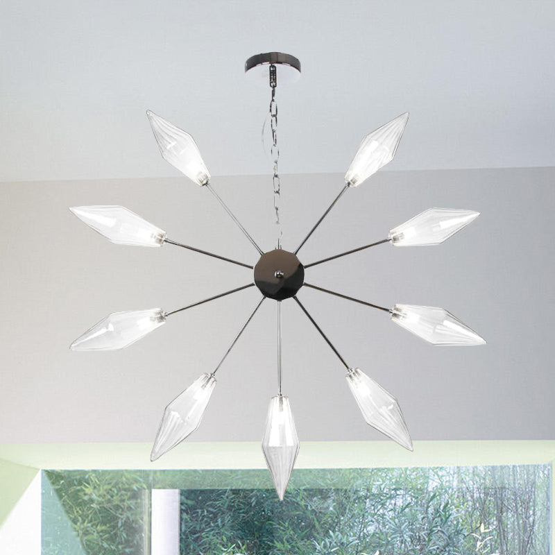 Lustre industriel moderne Sputnik avec verre ambré/transparent - 6/9/12 lumières - Finitions noir/cuivre/chrome