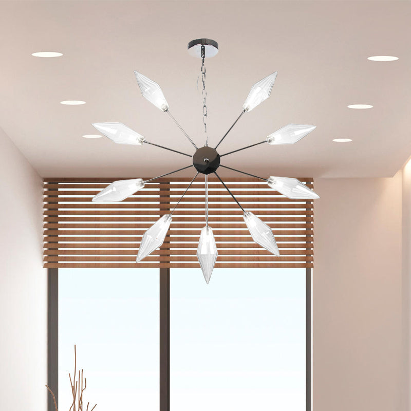 Lustre industriel moderne Sputnik avec verre ambré/transparent - 6/9/12 lumières - Finitions noir/cuivre/chrome