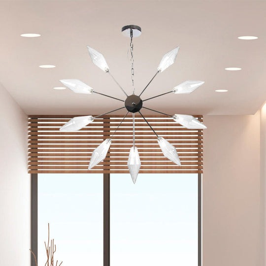 Lustre industriel moderne Sputnik avec verre ambré/transparent - 6/9/12 lumières - Finitions noir/cuivre/chrome