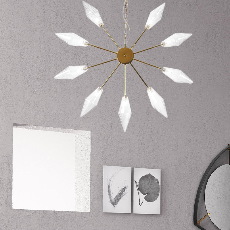 Lustre industriel moderne Sputnik avec verre ambré/transparent - 6/9/12 lumières - Finitions noir/cuivre/chrome