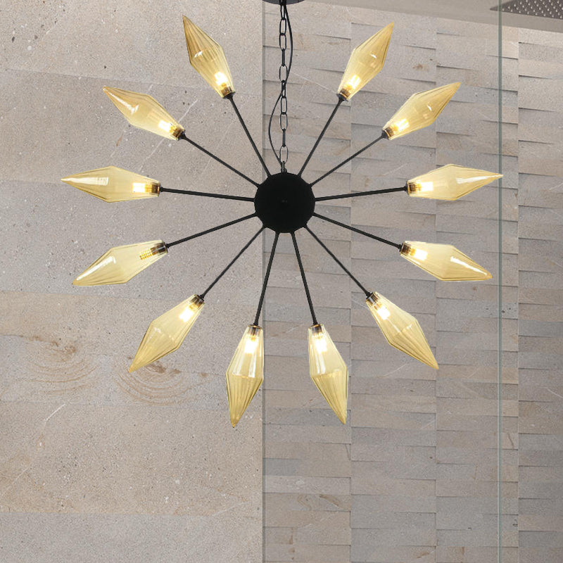 Lustre industriel moderne Sputnik avec verre ambré/transparent - 6/9/12 lumières - Finitions noir/cuivre/chrome