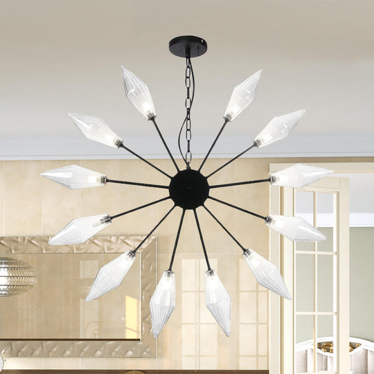 Lustre industriel moderne Sputnik avec verre ambré/transparent - 6/9/12 lumières - Finitions noir/cuivre/chrome