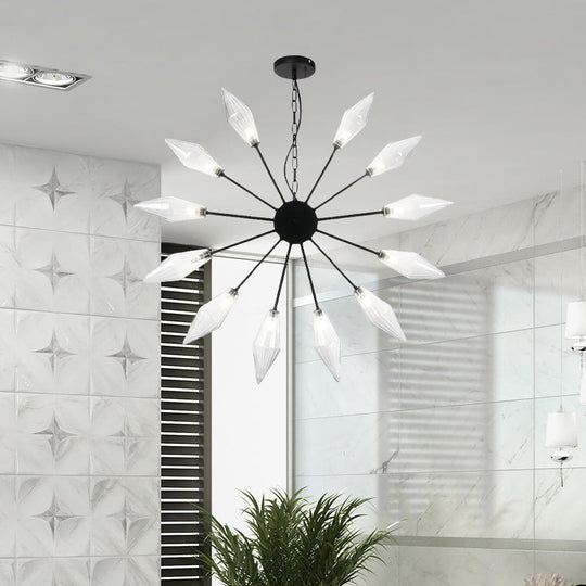 Lustre industriel moderne Sputnik avec verre ambré/transparent - 6/9/12 lumières - Finitions noir/cuivre/chrome