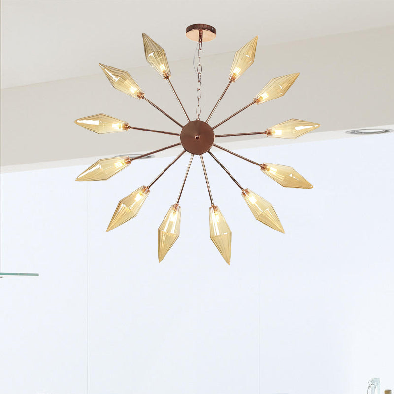 Lustre industriel moderne Sputnik avec verre ambré/transparent - 6/9/12 lumières - Finitions noir/cuivre/chrome