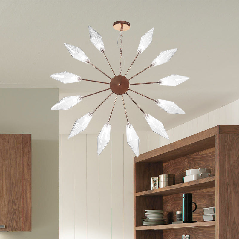 Lustre industriel moderne Sputnik avec verre ambré/transparent - 6/9/12 lumières - Finitions noir/cuivre/chrome