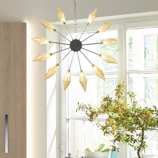 Lustre industriel moderne Sputnik avec verre ambré/transparent - 6/9/12 lumières - Finitions noir/cuivre/chrome