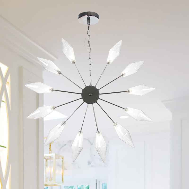 Lustre industriel moderne Sputnik avec verre ambré/transparent - 6/9/12 lumières - Finitions noir/cuivre/chrome