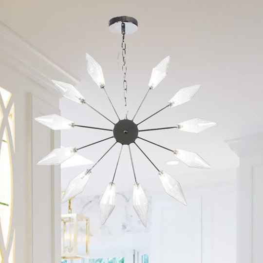 Lustre industriel moderne Sputnik avec verre ambré/transparent - 6/9/12 lumières - Finitions noir/cuivre/chrome