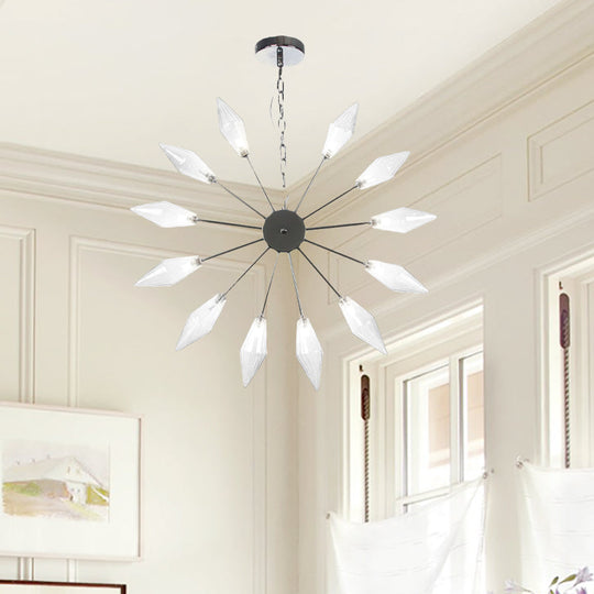 Lustre industriel moderne Sputnik avec verre ambré/transparent - 6/9/12 lumières - Finitions noir/cuivre/chrome