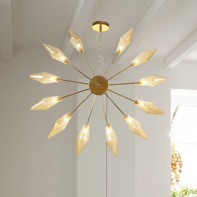 Lustre industriel moderne Sputnik avec verre ambré/transparent - 6/9/12 lumières - Finitions noir/cuivre/chrome