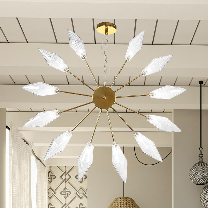 Lustre industriel moderne Sputnik avec verre ambré/transparent - 6/9/12 lumières - Finitions noir/cuivre/chrome