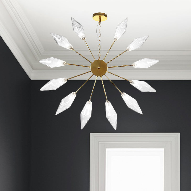 Lustre industriel moderne Sputnik avec verre ambré/transparent - 6/9/12 lumières - Finitions noir/cuivre/chrome