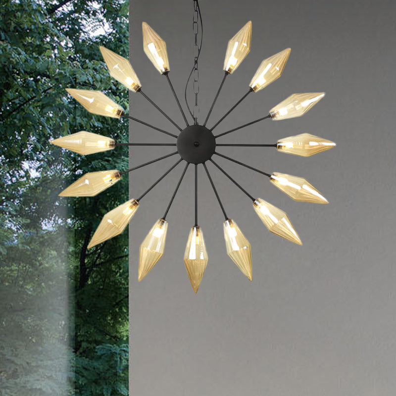 Lustre industriel moderne Sputnik avec verre ambré/transparent - 6/9/12 lumières - Finitions noir/cuivre/chrome