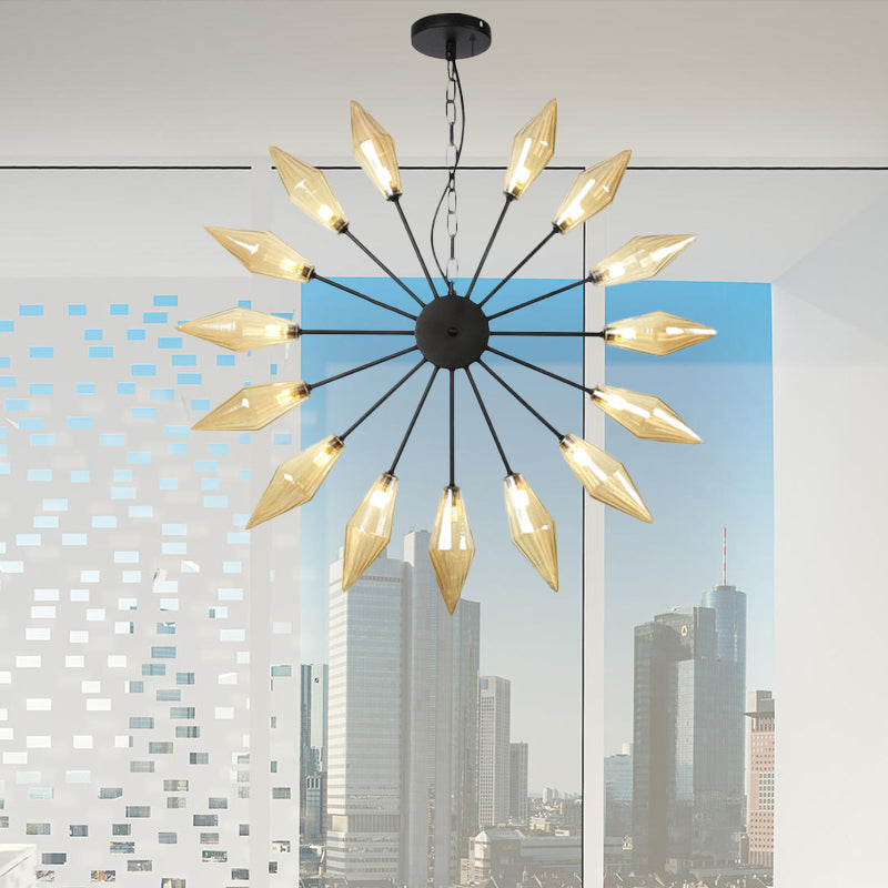 Lustre industriel moderne Sputnik avec verre ambré/transparent - 6/9/12 lumières - Finitions noir/cuivre/chrome