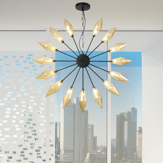 Lustre industriel moderne Sputnik avec verre ambré/transparent - 6/9/12 lumières - Finitions noir/cuivre/chrome