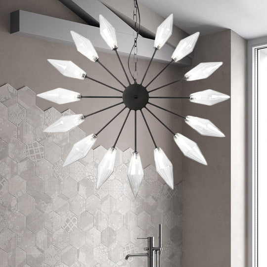 Lustre industriel moderne Sputnik avec verre ambré/transparent - 6/9/12 lumières - Finitions noir/cuivre/chrome