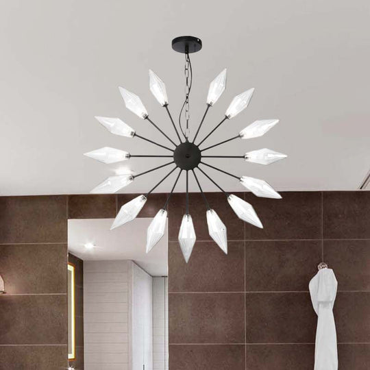 Lustre industriel moderne Sputnik avec verre ambré/transparent - 6/9/12 lumières - Finitions noir/cuivre/chrome