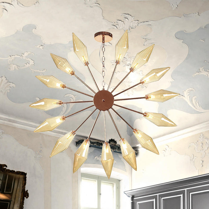 Lustre industriel moderne Sputnik avec verre ambré/transparent - 6/9/12 lumières - Finitions noir/cuivre/chrome