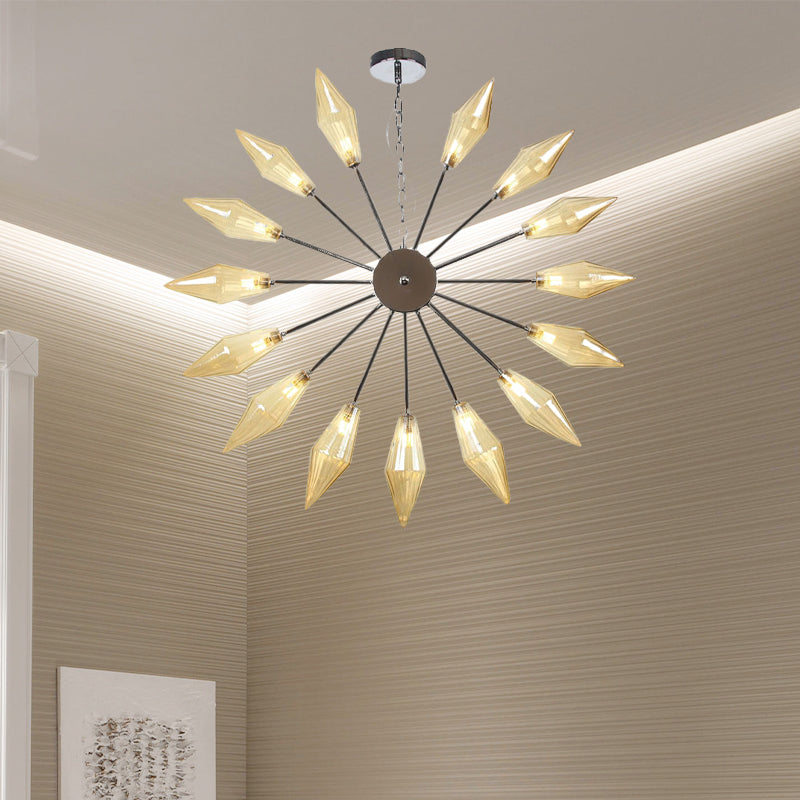 Lustre industriel moderne Sputnik avec verre ambré/transparent - 6/9/12 lumières - Finitions noir/cuivre/chrome