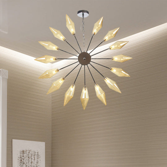 Lustre industriel moderne Sputnik avec verre ambré/transparent - 6/9/12 lumières - Finitions noir/cuivre/chrome