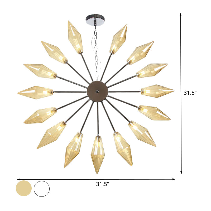 Lustre industriel moderne Sputnik avec verre ambré/transparent - 6/9/12 lumières - Finitions noir/cuivre/chrome
