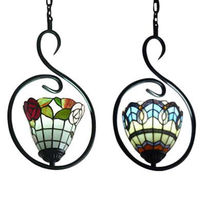 Tiffany Style Yellow And Blue/White Stainless Glass Pendant Light Fixture - Perfect For Balcony