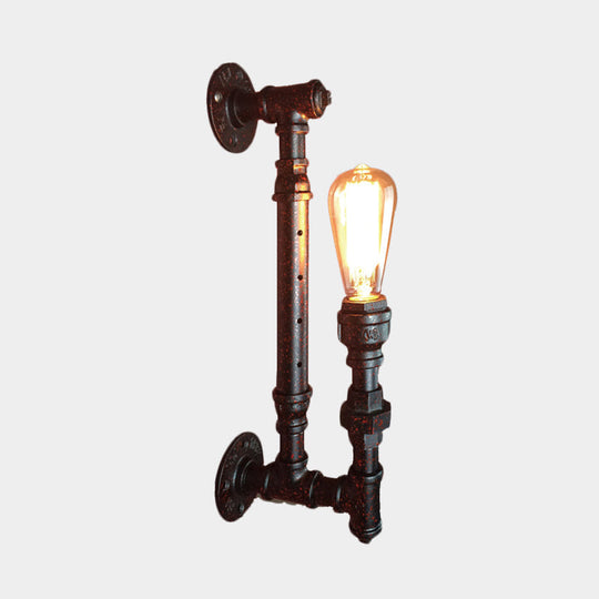 Black Finish Industrial Iron Wall Sconce Light Fixture - 1-Bulb Pencil Pipe Arm Lamp For Bar