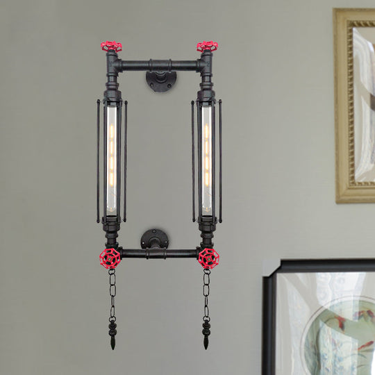 Antiqued Metal Rectangle Frame Wall Lamp Sconce - 2 Lights Black/Copper