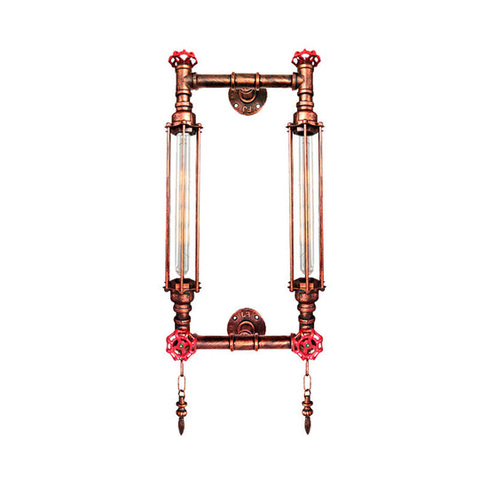 Antiqued Metal Rectangle Frame Wall Lamp Sconce - 2 Lights Black/Copper