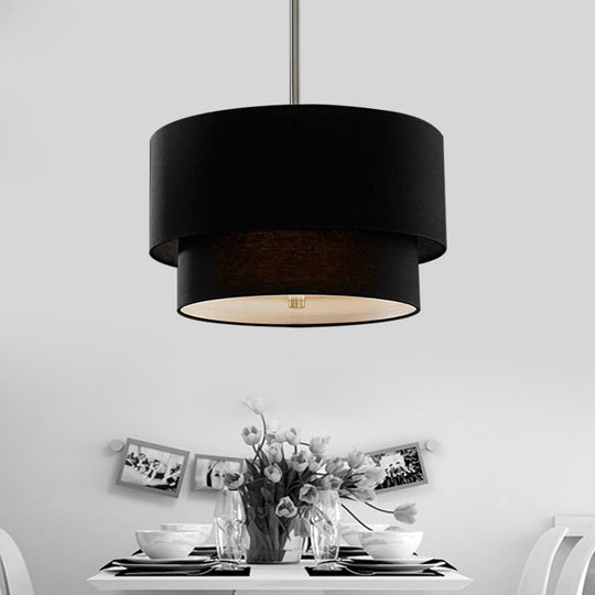 Traditional Layered Tier Chandelier - 3-Light Ceiling Light In Black/White/Flaxen 16/19.5/23.5 Wide