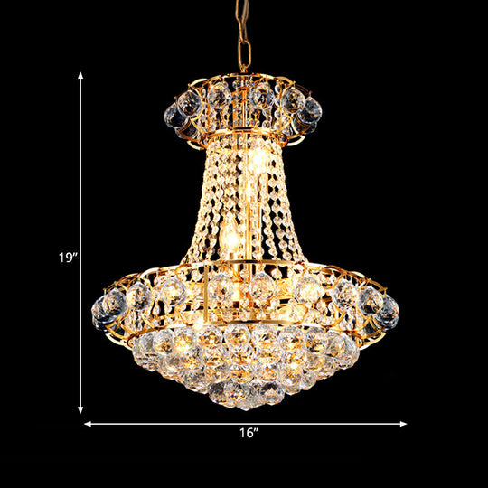Stylish 10-Light Modern Chandelier With Crystal Shade – Gold Dome Hanging Ceiling Fixture