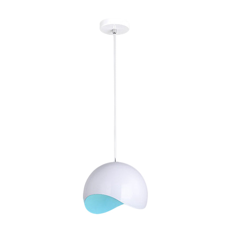 Modern Metal Dome Ceiling Light With Adjustable Height - Inner Pink/Yellow 1-Bulb Fixture 8/12 Width