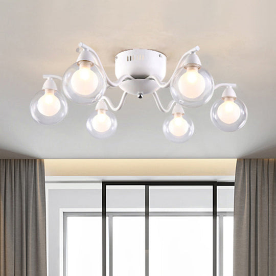 Sleek 6 - Light Starburst Ceiling Fixture With Metal Ball Glass Shade - Ideal For Bedroom. Mounts