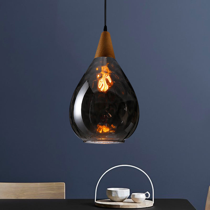 Teardrop Pendant Lamp - Modernist Style Amber/Clear Dimpled Glass 1 Light Indoor Fixture 6/8 Width