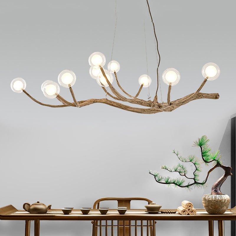 Rustic Wood Branch Chandelier - Lodge Style Ceiling Lamp With Glass Ball Shades Brown Finish 8/12/16