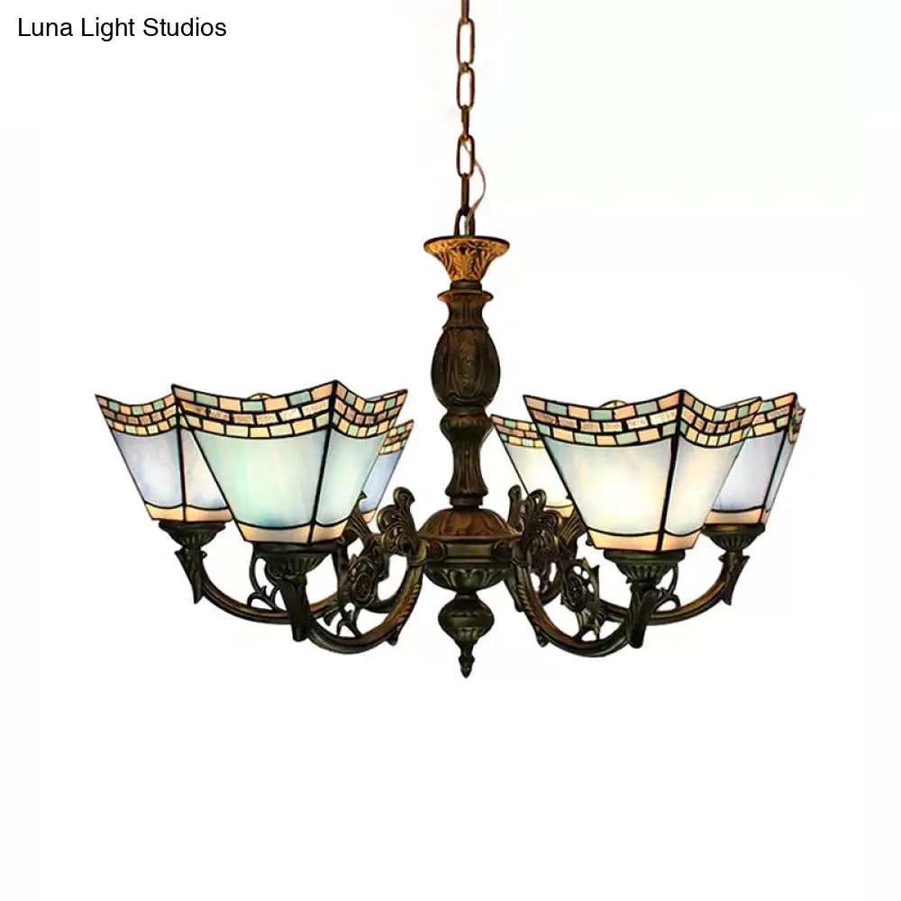 6-Light Tiffany-Style Chandelier For Dining Rooms With Chain - Geometric Hanging Fixture And Art