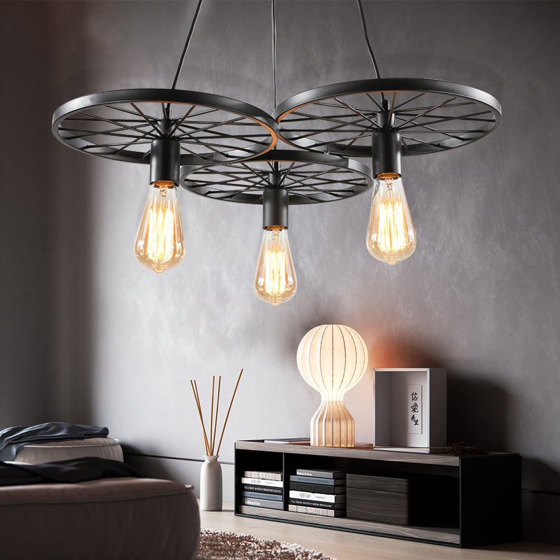 Industrial Black/Rust Metal Hanging Light With Vintage Bare Bulb Design - 3/6/8 Heads Ceiling