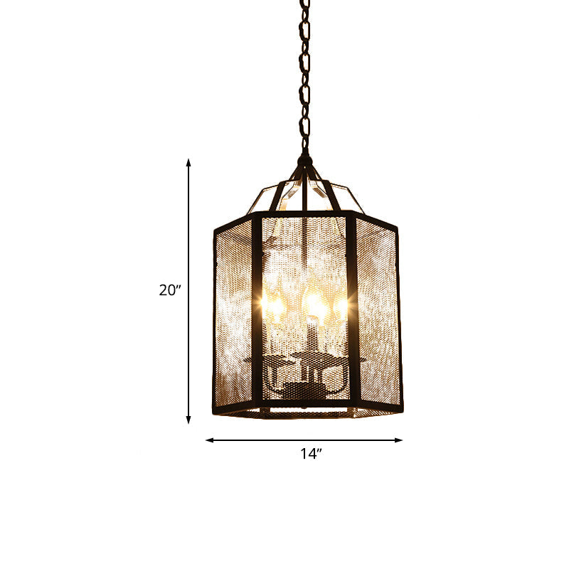 Vintage-Style Black Metal Pendant Ceiling Lamp With Adjustable Caged Mesh Screen - 4/5 Lights