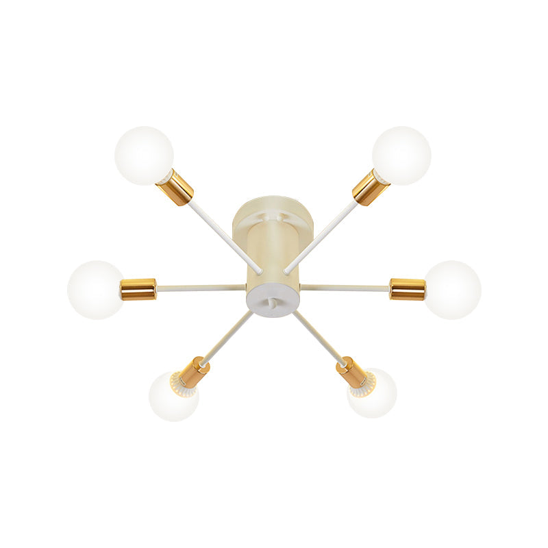 Semi Flush Mount Vintage Ceiling Light Fixture 6/8 Heads Black/White Metallic For Kitchen