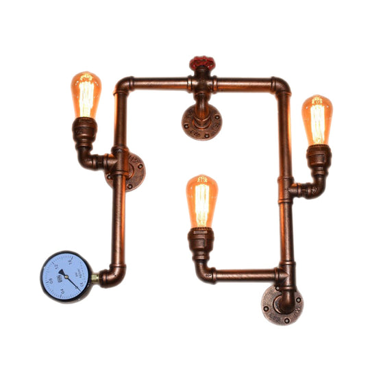 Industrial Copper Finish 3-Head Iron Sconce Light - Twisted Living Room Wall Mount Pipe Lamp With