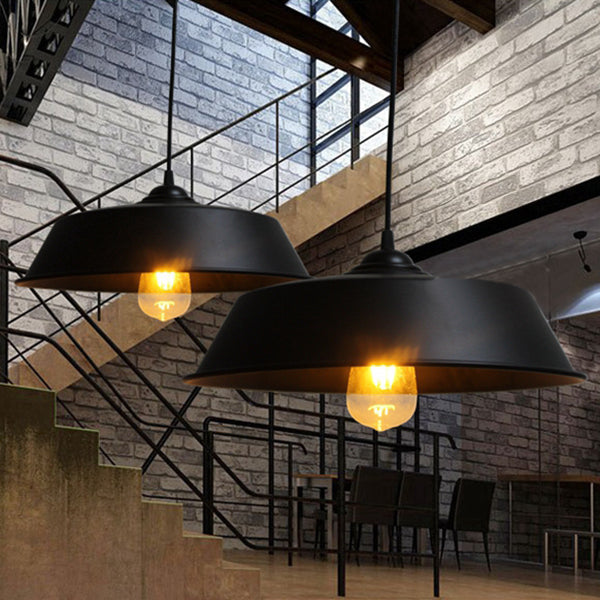 Farmhouse Barn Pendant Lamp - Height Adjustable Black/White Metal Hanging Light For Bars Black