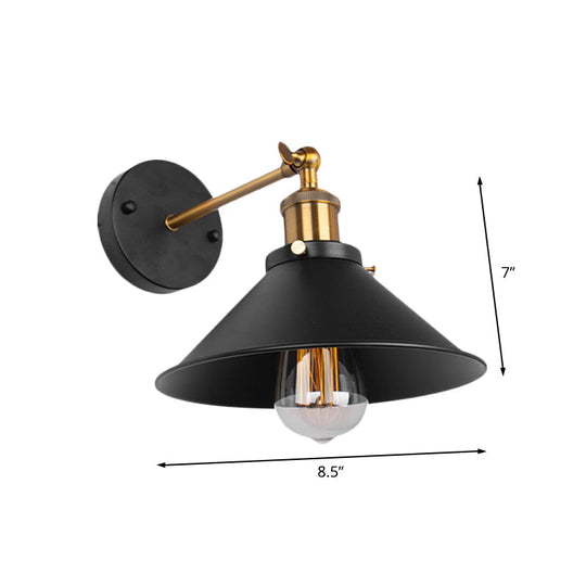 Industrial Metal Conical Wall Sconce Light - Black Finish 1 Bulb Mount Ideal For Restaurants