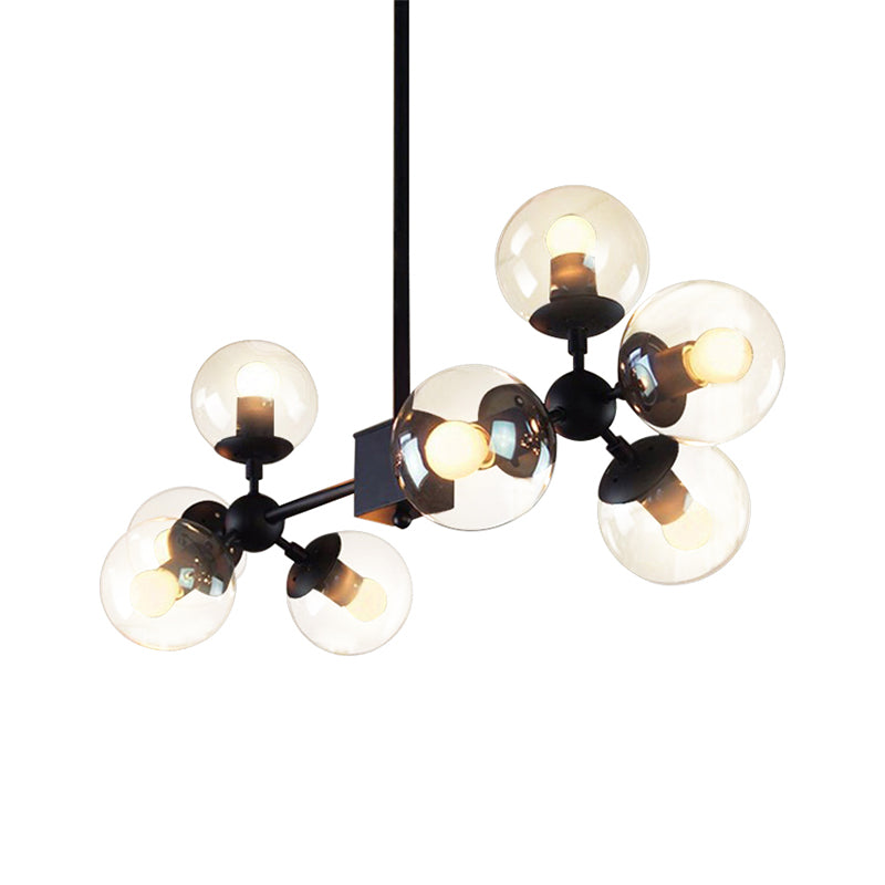 Modern Black Branch Pendant Light With Clear Glass Chandelier - 8 Bulbs For Living Room