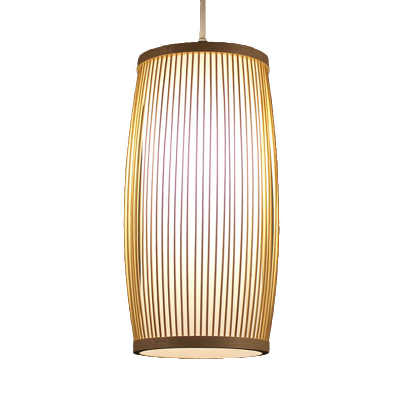 Bamboo Cylinder Dining Room Hanging Lamp - Modern Beige Light