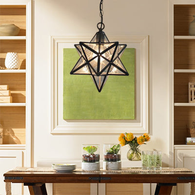 Tiffany Style Textured White/Clear Star Pendant Light - 8’/12’ Stainless Glass Dining Room