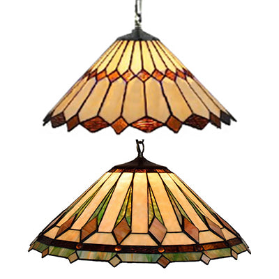 Black Conical Tiffany Hanging Pendant Light - 16’/22’ W Stained Glass Ceiling Fixture For