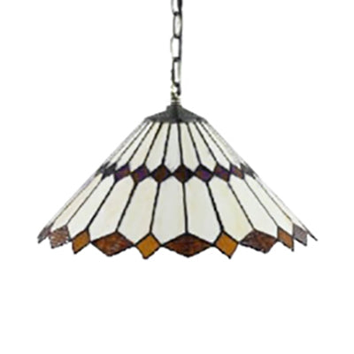 Black Conical Tiffany Hanging Pendant Light - 16’/22’ W Stained Glass Ceiling Fixture For