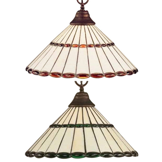 Tiffany-Style Hand Cut Glass Pendant Light Fixture - Brown/Green 1 Head