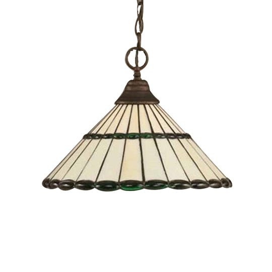 Tiffany-Style Hand Cut Glass Pendant Light Fixture - Brown/Green 1 Head